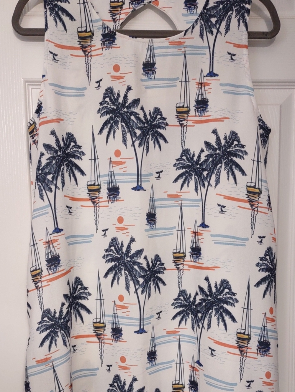 FAIR HOPE Coastal Nautical Palm Tree Sailboat Swing Dress. NWOTS. Size Large